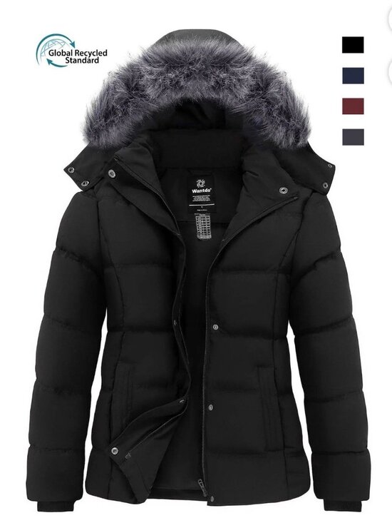Wantdo Jackets & Blazers - Women's Winter Puffer Jacket with Faux Fur Hood – Black, Size Large